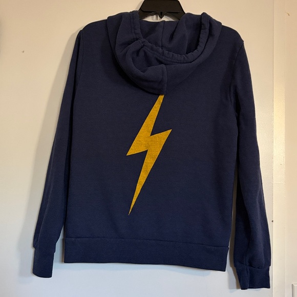 Aviator Nation Navy Blue Hoodie with Yellow Lightning Bolt Sz L - Picture 9 of 11